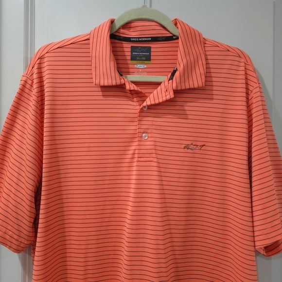 Attack Life By Greg Norman Feeder Striped Polo Casual Shirt, Seaside Coral, L - Picture 3 of 11